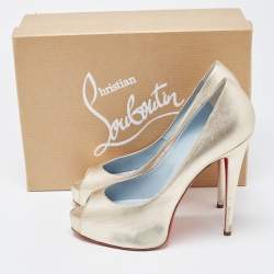 Pre Owned Christian Louboutin Metallic Gold Leather Very Prive Pumps Size 40