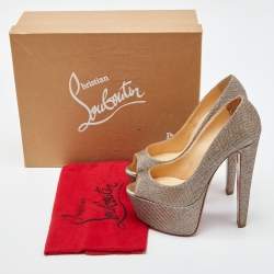 Pre Owned Christian Louboutin Gold Lurex Fabric Altareva Peep Toe Pumps Size 37