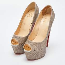 Pre Owned Christian Louboutin Gold Lurex Fabric Altareva Peep Toe Pumps Size 37