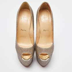 Pre Owned Christian Louboutin Gold Lurex Fabric Altareva Peep Toe Pumps Size 37