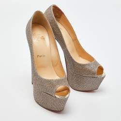 Pre Owned Christian Louboutin Gold Lurex Fabric Altareva Peep Toe Pumps Size 37