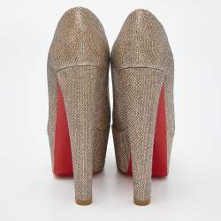 Pre Owned Christian Louboutin Gold Lurex Fabric Altareva Peep Toe Pumps Size 37