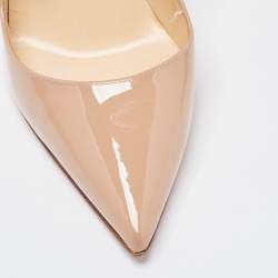 Pre Owned Christian Louboutin Beige Patent Leather So Kate Pumps Size 36.5