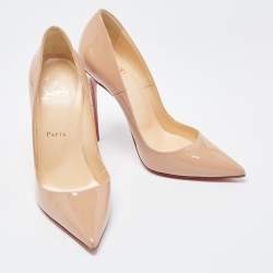 Pre Owned Christian Louboutin Beige Patent Leather So Kate Pumps Size 36.5