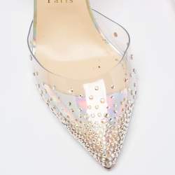 مملوكة مسبقًا Christian Louboutin Silver Leather Spikaqueen Ankle Strap Sandals Size 38.5
