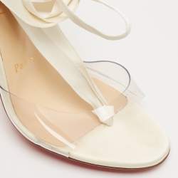 مملوكة مسبقًا Christian Louboutin White Satin and PVC Marie Edwina Ankle Wrap Sandals Size 36