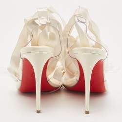 مملوكة مسبقًا Christian Louboutin White Satin and PVC Marie Edwina Ankle Wrap Sandals Size 36