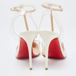 Pre Owned Christian Louboutin White Patent Leather and PVC Nosy T-Strap Pumps Size 36.5