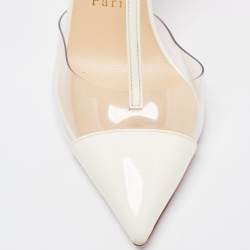 Pre Owned Christian Louboutin White Patent Leather and PVC Nosy T-Strap Pumps Size 36.5
