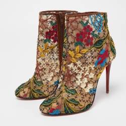 Christian Louboutin Multicolor Mesh and Croc Embossed Miss Tennis Boots Size 37