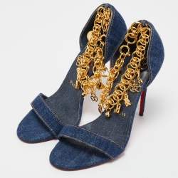 Pre Owned Christian Louboutin Navy Blue Denim Gourmi Sandals Size 38