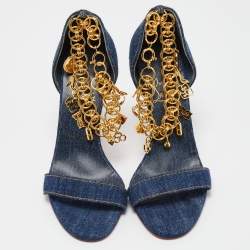 Pre Owned Christian Louboutin Navy Blue Denim Gourmi Sandals Size 38