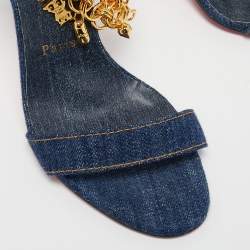 Pre Owned Christian Louboutin Navy Blue Denim Gourmi Sandals Size 38