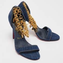 Pre Owned Christian Louboutin Navy Blue Denim Gourmi Sandals Size 38