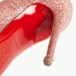 Pre Owned Christian Louboutin Pink Glitter So Kate Pumps Size 38
