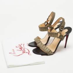 مملوكة مسبقًا Christian Louboutin Grey Croc-Embossed Leather Sova Ankle Strap Sandals Size 38.5