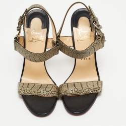 مملوكة مسبقًا Christian Louboutin Grey Croc-Embossed Leather Sova Ankle Strap Sandals Size 38.5