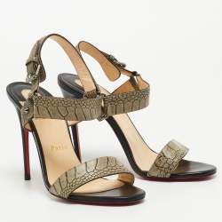 مملوكة مسبقًا Christian Louboutin Grey Croc-Embossed Leather Sova Ankle Strap Sandals Size 38.5