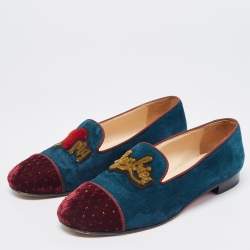 Christian Louboutin Two Tone Suede And Velvet I Love My Loubies Smoking Slippers Size 39