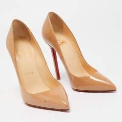 Pre Owned Christian Louboutin Beige Patent Leather So Kate Pointed Toe Pumps Size 37.5