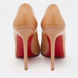 Pre Owned Christian Louboutin Beige Patent Leather So Kate Pointed Toe Pumps Size 37.5