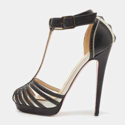 Christian Louboutin Black/Gold Leather Strappy Platform Sandals Size 38  Christian Louboutin