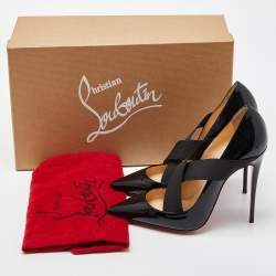 Pre Owned حذاء كريستيان لوبوتان شاربستاغرام جلد أسود لامع مقدمة مدببة مقاس 39.5