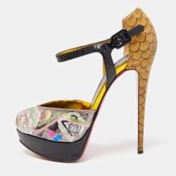 Pre Owned Christian Louboutin Multicolor PVC and Leather No. 299 Trash Peep Toe Platform Pumps Size 38