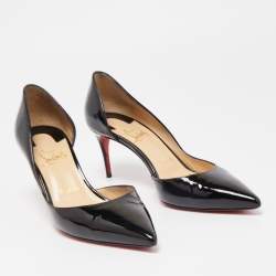 Pre Owned Christian Louboutin Black Patent Leather Iriza D'orsay Pointed Toe Pumps Size 37.5