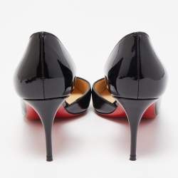 Pre Owned Christian Louboutin Black Patent Leather Iriza D'orsay Pointed Toe Pumps Size 37.5