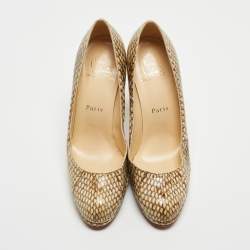 Christian Louboutin Beige Python Leather New Simple Round Toe Pumps Size 36.5