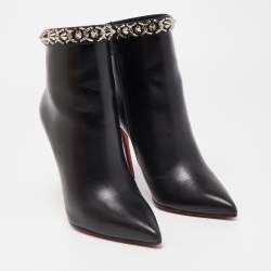 Pre Owned Christian Louboutin Black Leather Booty Chain Ankle Boots Size 39