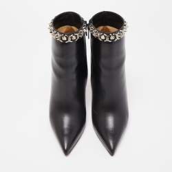 Pre Owned Christian Louboutin Black Leather Booty Chain Ankle Boots Size 39