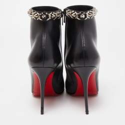 Pre Owned Christian Louboutin Black Leather Booty Chain Ankle Boots Size 39