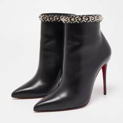 Pre Owned Christian Louboutin Black Leather Booty Chain Ankle Boots Size 39