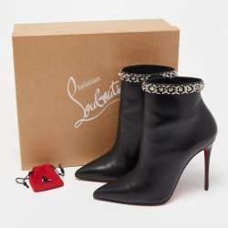 Pre Owned Christian Louboutin Black Leather Booty Chain Ankle Boots Size 39