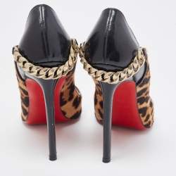 Christian Louboutin Brown Patent and Calf hair Leopard Print Hot Chick  Pumps Size 37.5