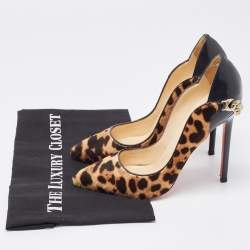 Christian Louboutin Brown Patent and Calf hair Leopard Print Hot Chick  Pumps Size 37.5