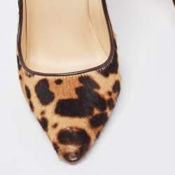 Christian Louboutin Brown Patent and Calf hair Leopard Print Hot Chick  Pumps Size 37.5