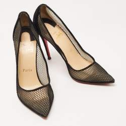 Christian Louboutin Black Mesh and Suede Follies Resille Pumps Size 37.5