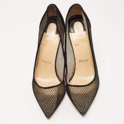 Christian Louboutin Black Mesh and Suede Follies Resille Pumps Size 37.5