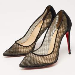 Christian Louboutin Black Mesh and Suede Follies Resille Pumps Size 37.5