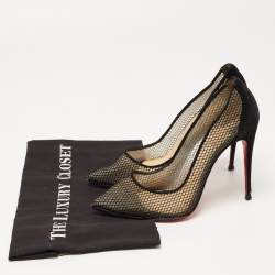 Christian Louboutin Black Mesh and Suede Follies Resille Pumps Size 37.5