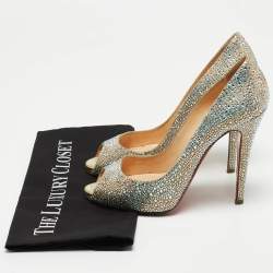 مملوكة مسبقًا Christian Louboutin Metallic Crystal Embellished Leather Very Riche Pumps Size 39