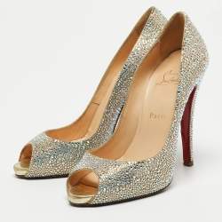 مملوكة مسبقًا Christian Louboutin Metallic Crystal Embellished Leather Very Riche Pumps Size 39