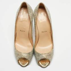 مملوكة مسبقًا Christian Louboutin Metallic Crystal Embellished Leather Very Riche Pumps Size 39