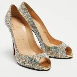 مملوكة مسبقًا Christian Louboutin Metallic Crystal Embellished Leather Very Riche Pumps Size 39