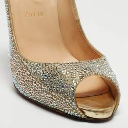 مملوكة مسبقًا Christian Louboutin Metallic Crystal Embellished Leather Very Riche Pumps Size 39