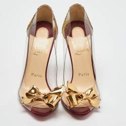 Christian Louboutin Gold Python and PVC Justinodo Peep Toe Pumps Size 36