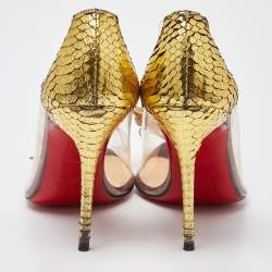 Christian Louboutin Gold Python and PVC Justinodo Peep Toe Pumps Size 36